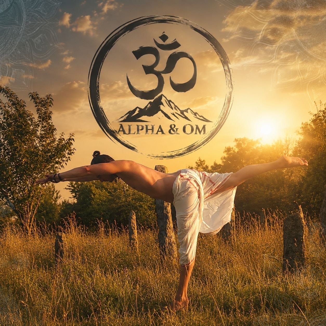 Marcel in einer Yoga-Haltung bei Sonnenuntergang