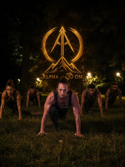 Outdoor-Krafttraining in der Gruppe bei Nacht im Park